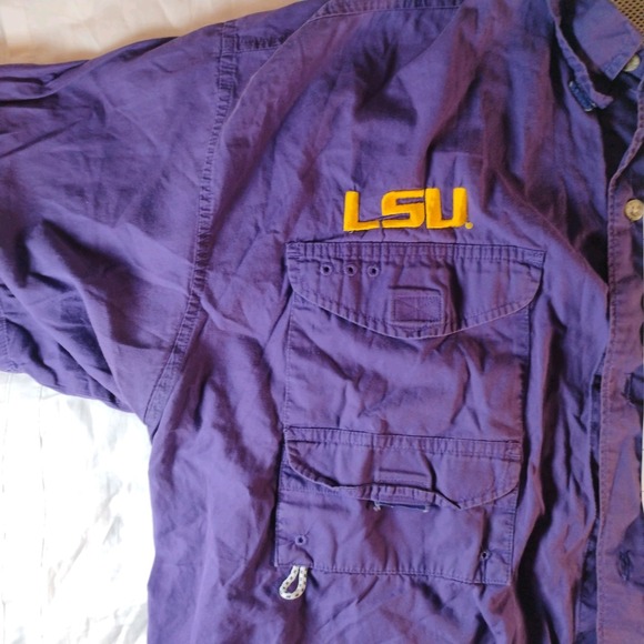 COLUMBIA PFG Shirt/Top PURPLE/GOLD Vented Back LSU TIGERS Button Up sz XL - Picture 5 of 10